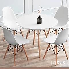 Comedor Mesa Eames Redonda Blanca 80cm + 4 Sillas Eames Blancas