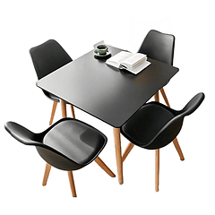 Comedor cuadrado negro 80cm - 4 Sillas tulip negras