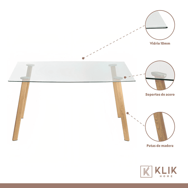 Comedor Mesa de Vidrio Nórdica 140x90 cm + 4 Sillas Tulip Grises 4