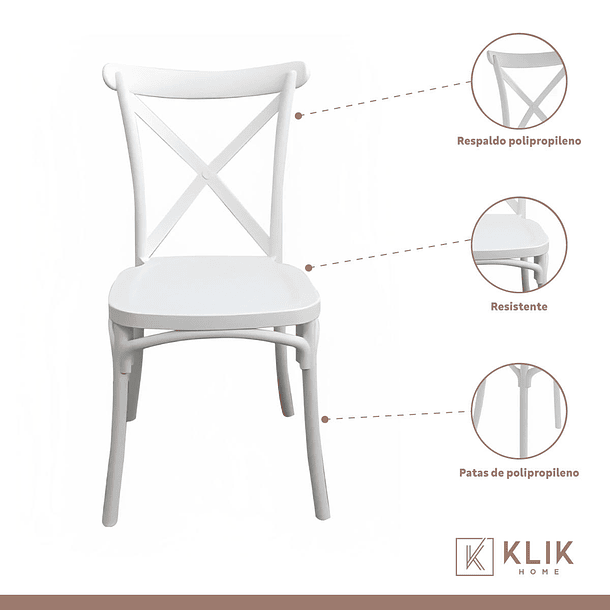 Silla Crossback Danubio de Terraza Exterior o Comedor  - Blanca 3