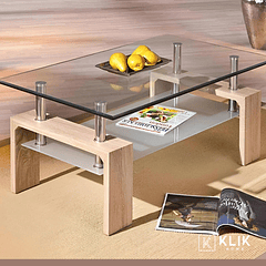 Mesa de centro para living rectangular de vidrio y madera