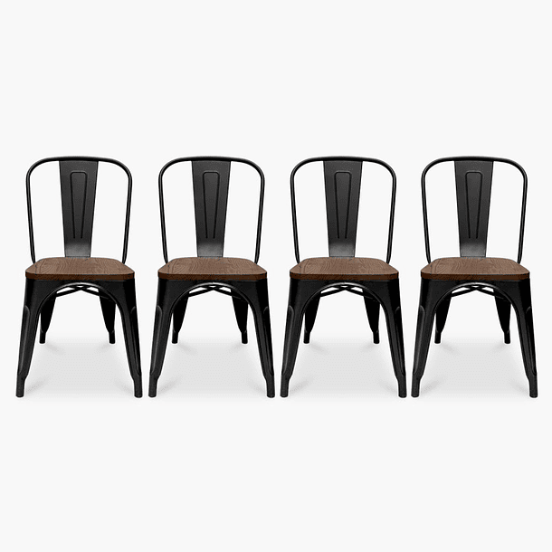 Pack de 4 sillas Tolix con asiento de Madera Oscura Walnut - Negras 1