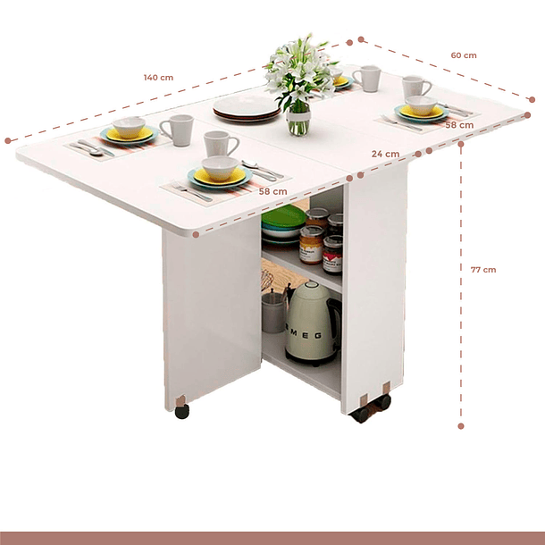 Mesa de comedor plegable extendible blanca 140x60cm 4