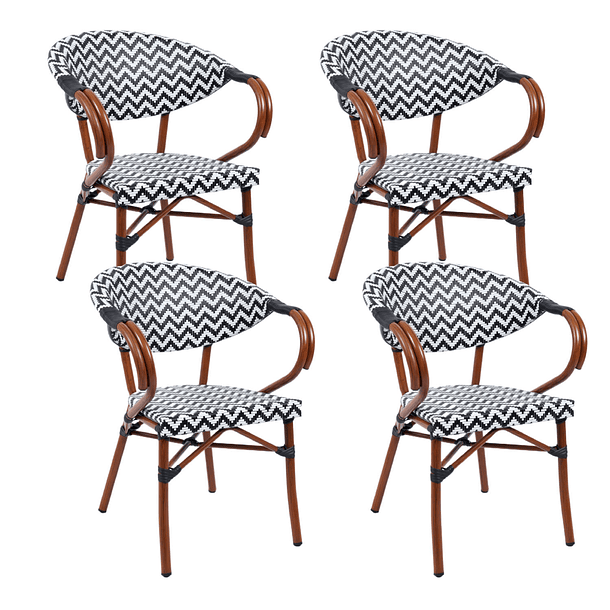 Pack de 4 Sillas Bistro Parisina Rattan con reposabrazos - Blanca con negro 1