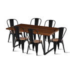 Comedor Industrial 160x90 Oscura + 6 Sillas Tolix Negras con Asiento de Madera Oscura Walnut 1