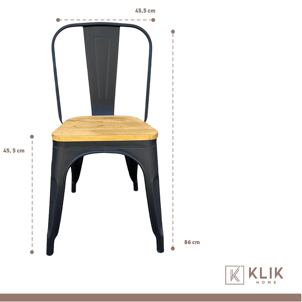 Comedor Estilo Industrial 160x90 Madera Clara + 6 sillas Tolix Negras con asiento de madera Clara 6