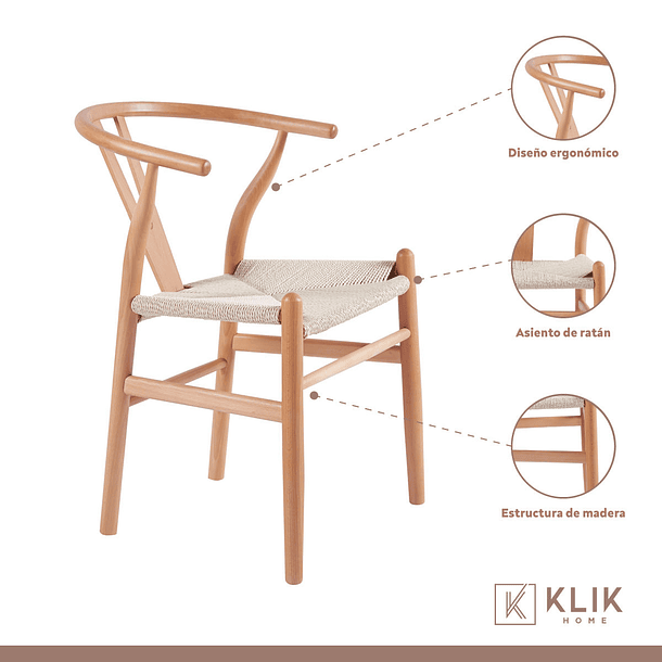 Comedor Mesa redonda de vidrio Cross 120cm + 5 Sillas Wishbone Madera 3