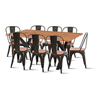 Comedor Color Madera y Metal Cross 180x90 + 8 sillas Tolix con asiento de madera Oscura - Negras 1