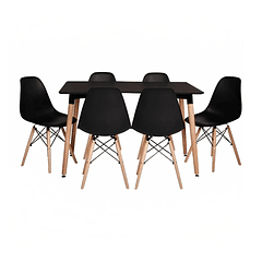 Comedor Mesa Rectangular Negra + 6 Sillas Eames Negras