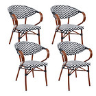 Pack de 4 Sillas Bistro Parisina Rattan con reposabrazos - Blanca con negro 1