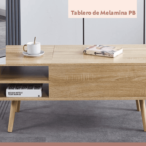 Mesa de Centro elevable con bandeja y almacenamiento - Madera 7