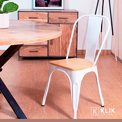 Silla Tolix con asiento de madera clara - Blanca