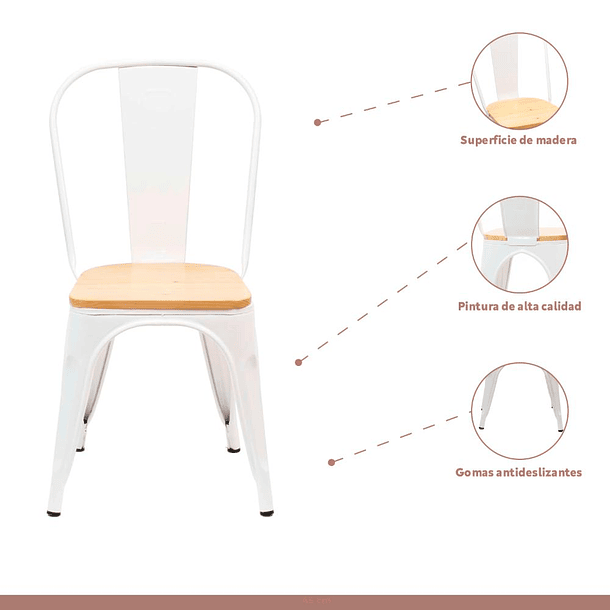 Silla Tolix con asiento de madera clara - Blanca 3