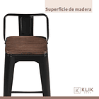 Taburete Tolix Negro Alto con Respaldo para bar o terraza - Asiento de Madera Oscura Walnut 5