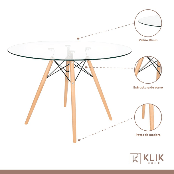 Comedor Mesa Eames 100cm redonda vidrio + 4 Sillas Dining Liana Acolchadas - Negras 3