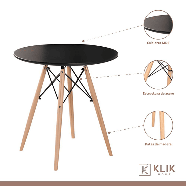 Comedor Eames 80cm redonda Negra + 4 Sillas de Comedor Enrejada 3