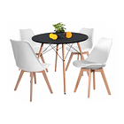 Comedor Mesa Eames Negra Redonda 80cm + 4 Sillas Tulip Blancas 1