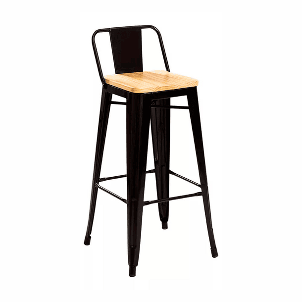 Taburete Tolix Negro Alto con Respaldo para bar o terraza - Asiento de madera Clara 1