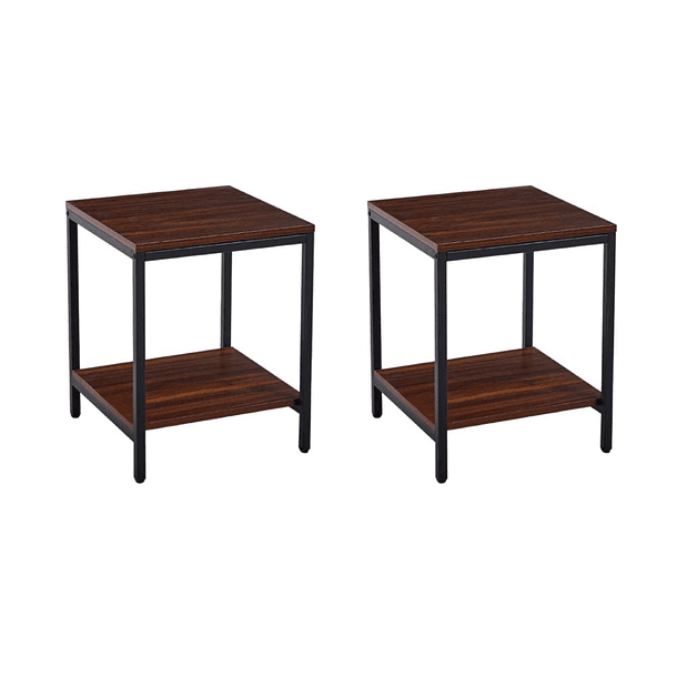 Pack de 2 Veladores Mesa Auxiliar Lateral de 2 Niveles - Madera Oscura Walnut 1