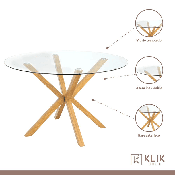 Comedor Mesa redonda de vidrio Cross 120cm + 5 Sillas Wishbone Madera 4