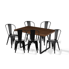 Comedor Industrial 140x90 Oscura + 6 Sillas Tolix Negras