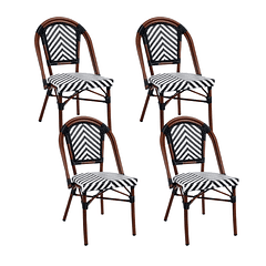 Pack de 4 Sillas Bistro Parisina Rattan - Blanca con negro