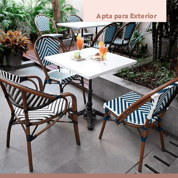 Pack de 4 Sillas Bistro Parisina Rattan - Blanca con negro 5