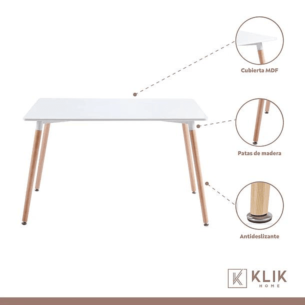 Comedor mesa rectangular blanca 120cm + 6 silla Patchwork wood Celeste 4