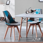 Comedor redondo de vidrio Cross 120cm + 5 Silla Eames Patchwork Acolchado Tela Wood - Celeste 2