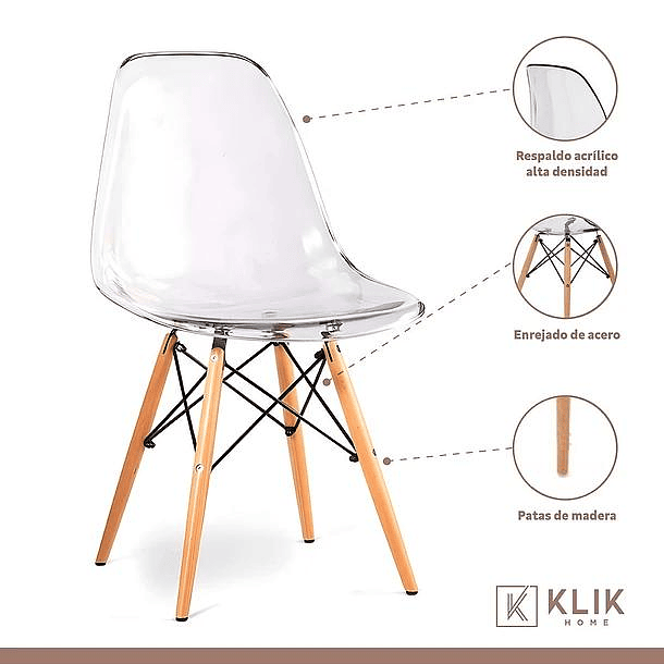 Comedor Mesa Eames Redonda Blanca 80cm + 4 Sillas Eames transparentes 4