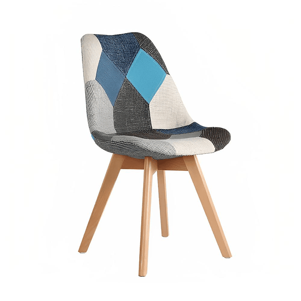 Silla Eames Patchwork Acolchada Tela Wood - Celeste 1