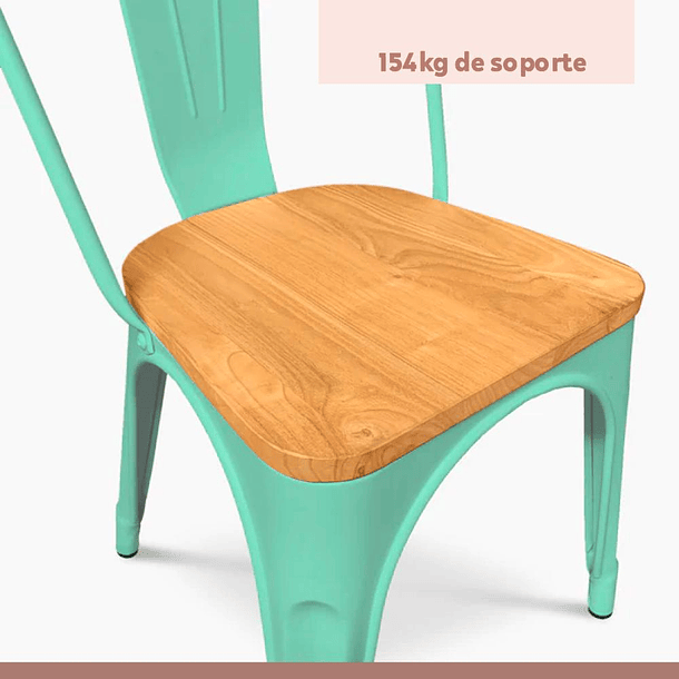 Pack de 4 Sillas Tolix con asiento de madera clara - Menta 7
