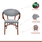 Silla Bistro Parisina Rattan con reposabrazos - Blanca con negro 3