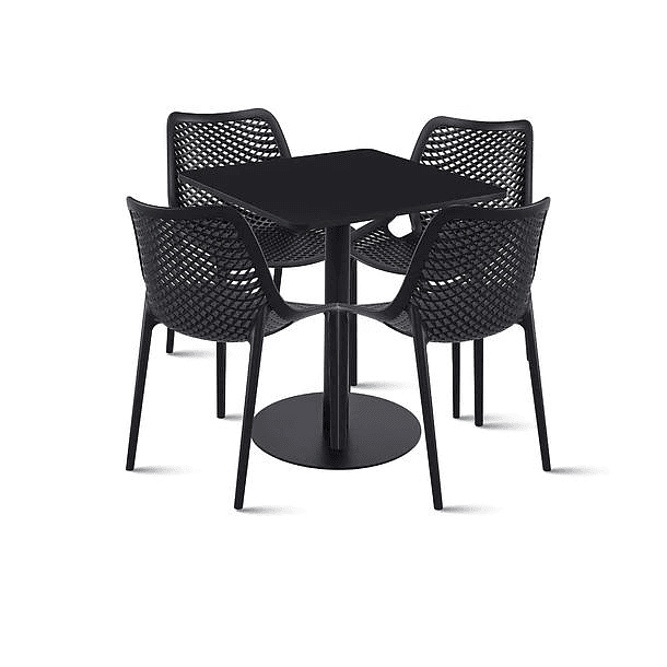 Mesa restaurant 70x70 Tubo Metal cubierta MDF + 4 Sillas Air Berlín - Negra 1