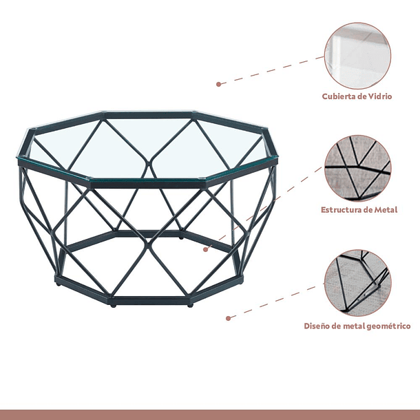 Mesa de centro enrejada 80 cm - Vidrio 3