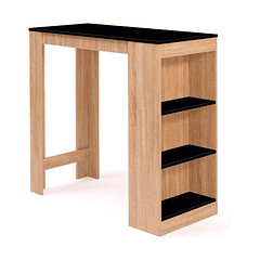 Mesa de cocina organizadora alta color madera con cubierta negra