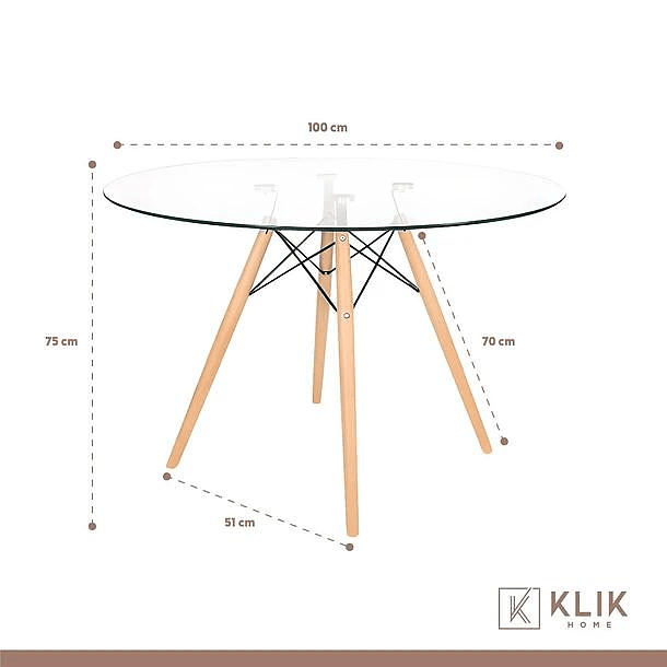 Comedor Mesa Eames Vidrio 100cm + 4 Sillas Eames Blancas 5