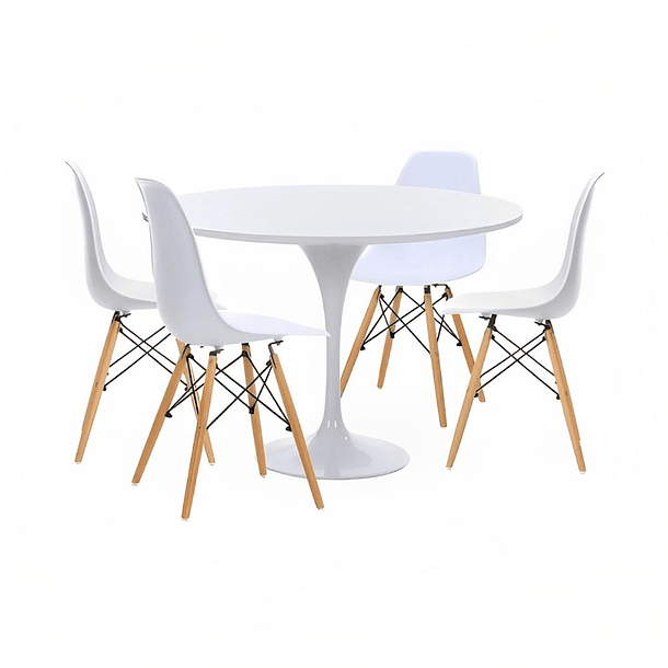 Comedor Mesa Tulip Blanca - 4 Sillas Eames Blancas 1