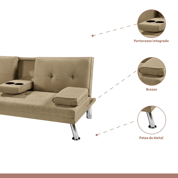 Sofá Cama Apoyabrazos - Lino Beige 7