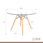 Comedor Mesa Eames Redonda vidrio 100cm + 4 Sillas Eames Patchwork Tela Wood Celeste 5