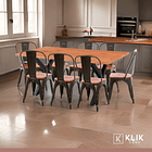 Comedor Color Madera y Metal Cross 180x90 + 8 sillas Tolix con asiento de madera Oscura - Negras 2