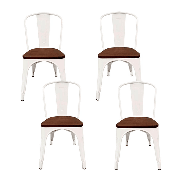 Pack de 4 sillas Tolix con asiento de Madera Oscura Walnut - Blancas 1