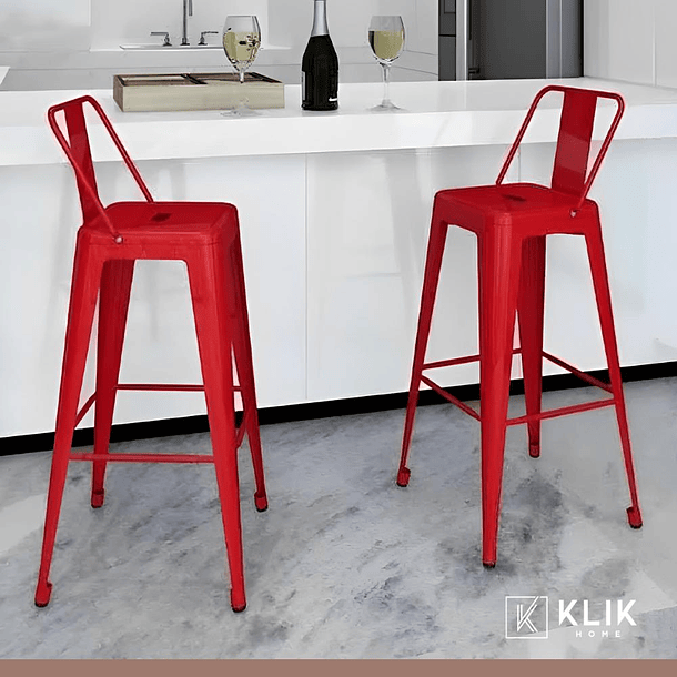 Taburete Tolix Acero con Respaldo - Rojo 18