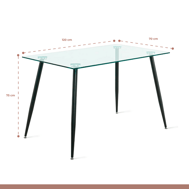 Mesa de Comedor Vidrio Rectangular 120x70 - Patas Oscuras 4