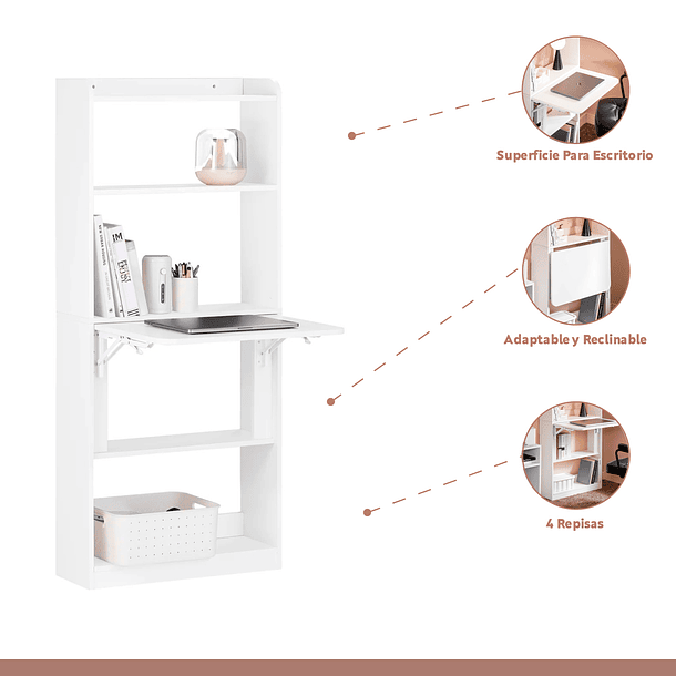 Estantería con Escritorio Plegable Compacto - Blanco 3