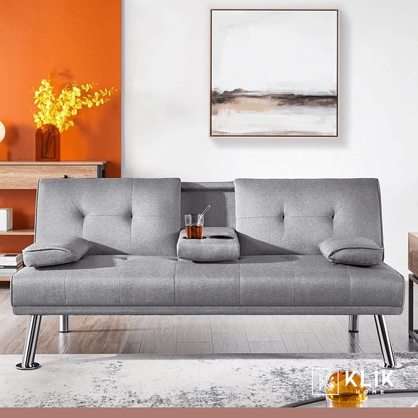 Sofá Cama Apoyabrazos - Lino Gris 4