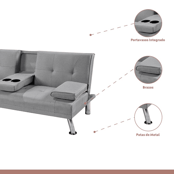 Sofá Cama Apoyabrazos - Lino Gris 7