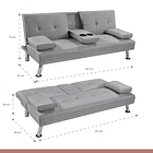 Sofá Cama Apoyabrazos - Lino Gris 10