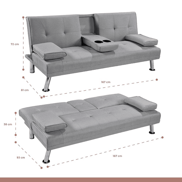 Sofá Cama Apoyabrazos - Lino Gris 10