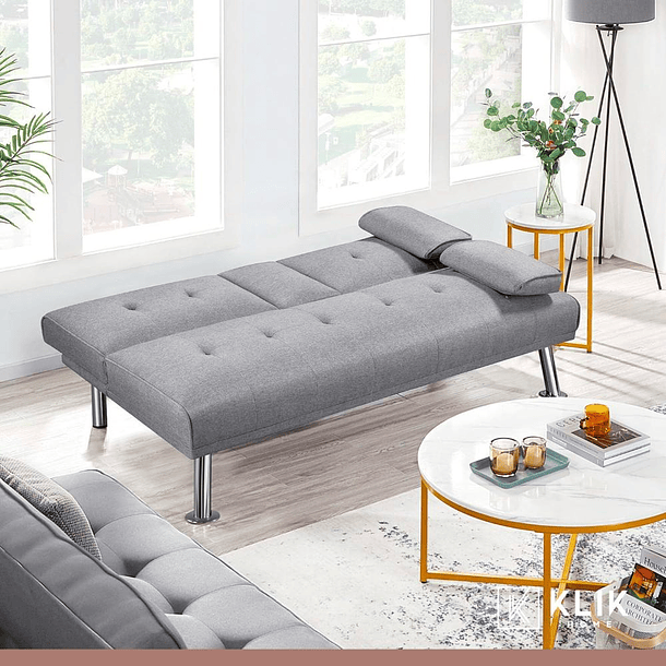 Sofá Cama Apoyabrazos - Lino Gris 18